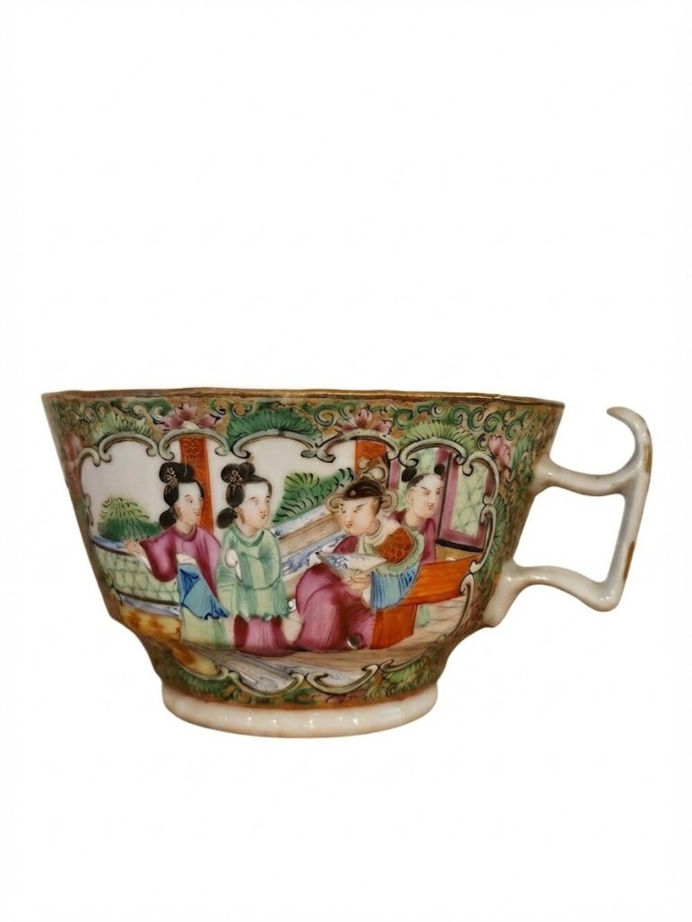 Antique Chinese Rose Medallion Teacup, Canton Famille Rose, Pre-1891 Unmarked